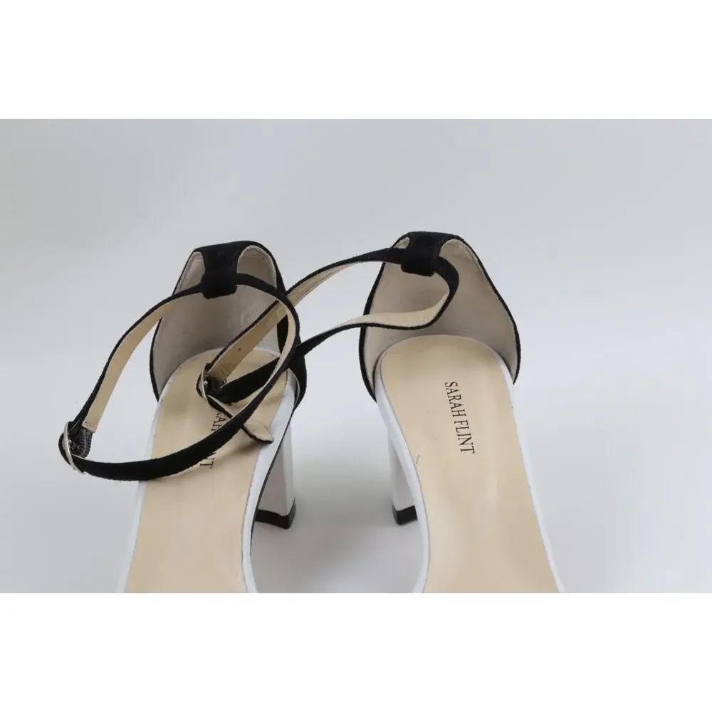 SARAH FLINT Handmade Black White Suede Leather Block Ankle Strap Sandals Size 39 - Picture 7 of 16